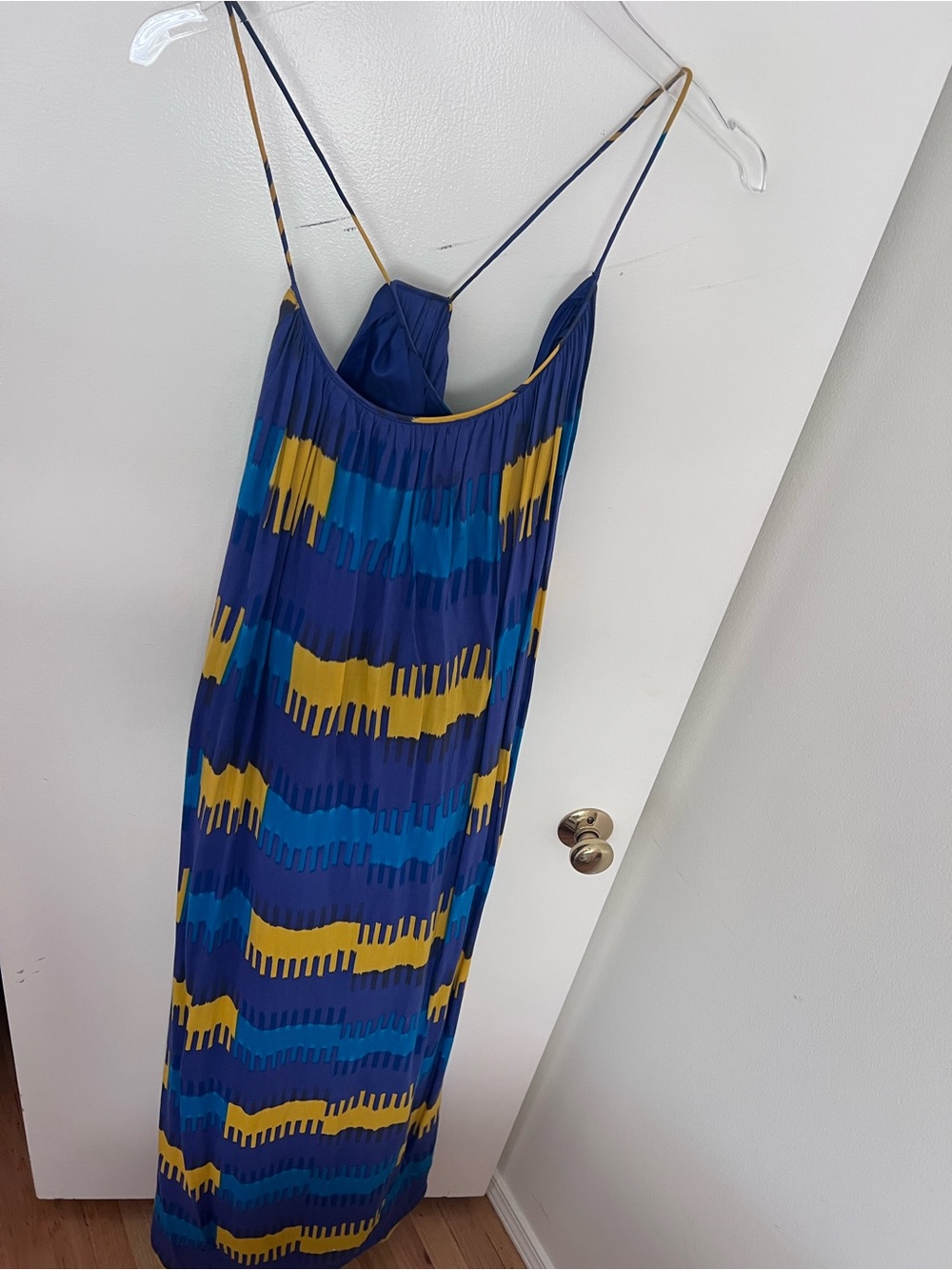 Thakoon Blue, Teal & Yellow Striped Pleated Maxi Dress